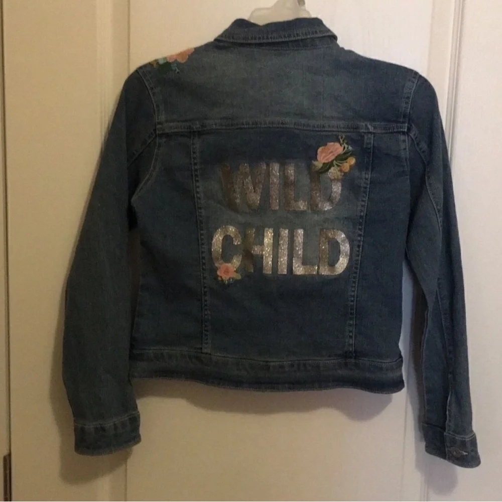 Arizona Jean Company Blue Jean Jacket with Floral Embroidery